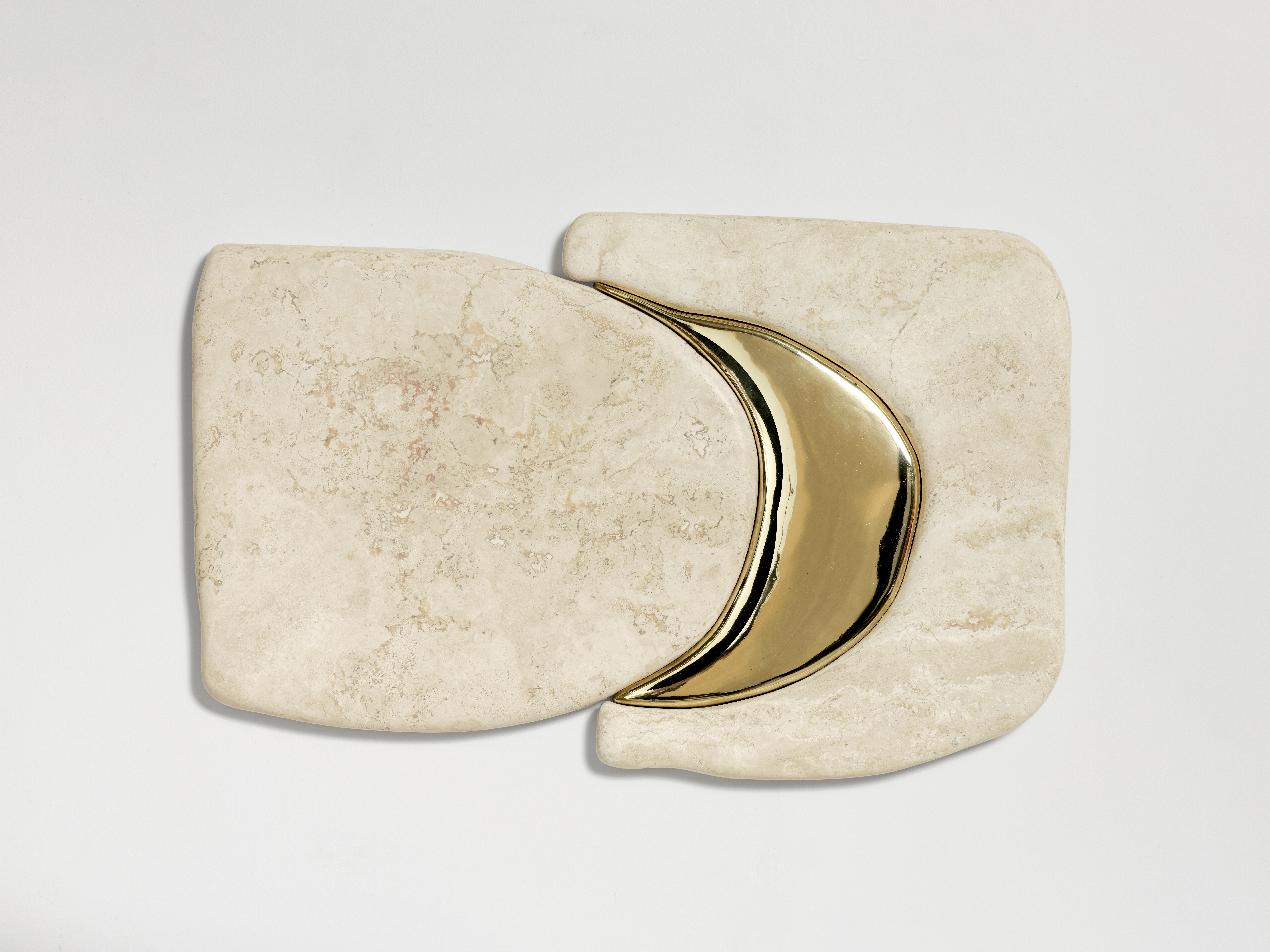 Cocooning, 2023, White Travertine, Polished Bronze and Plywood Support