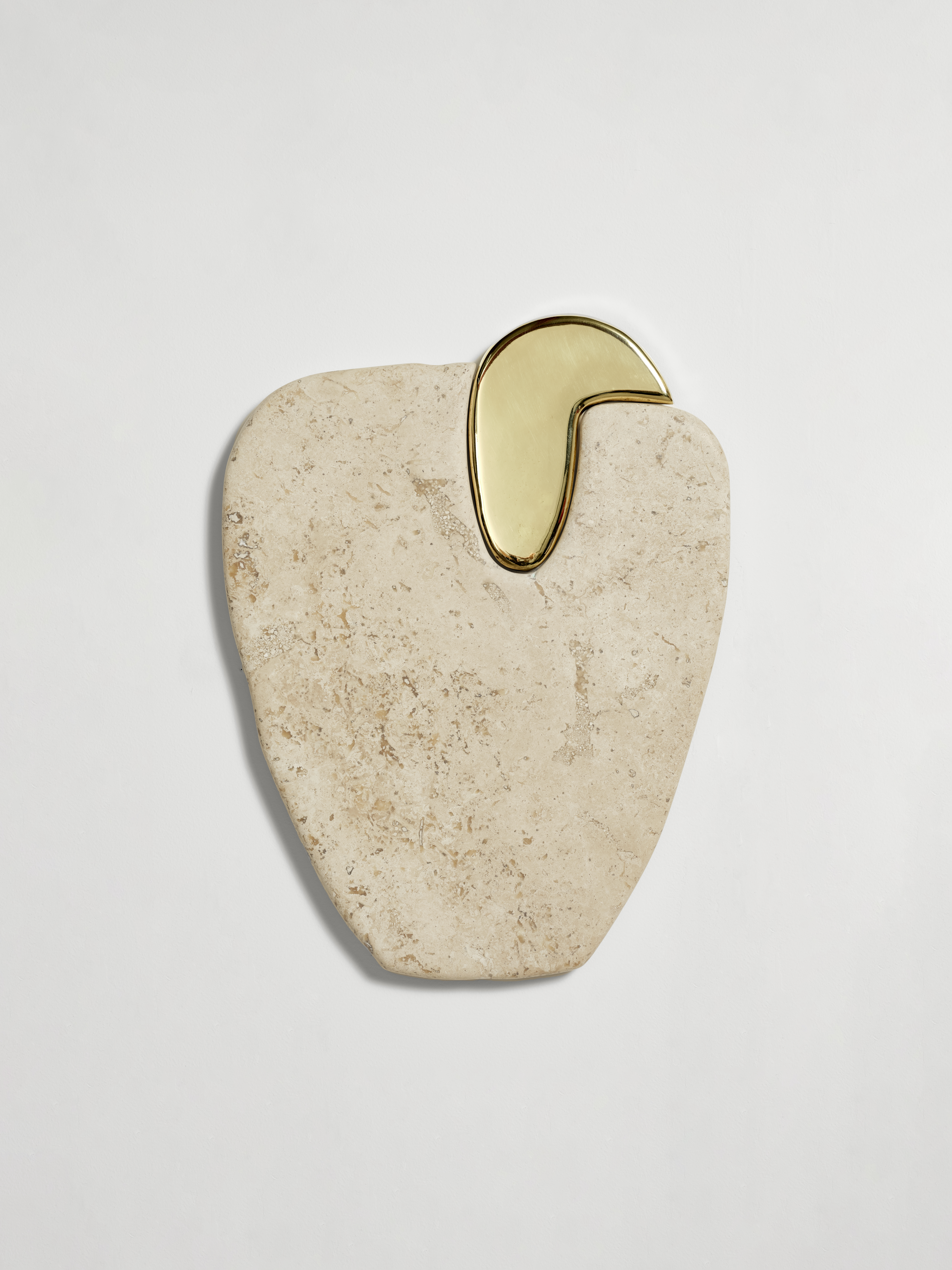 Simbiosis Paternal, 2023, White Travertine, Polished Bronze and Plywood Support