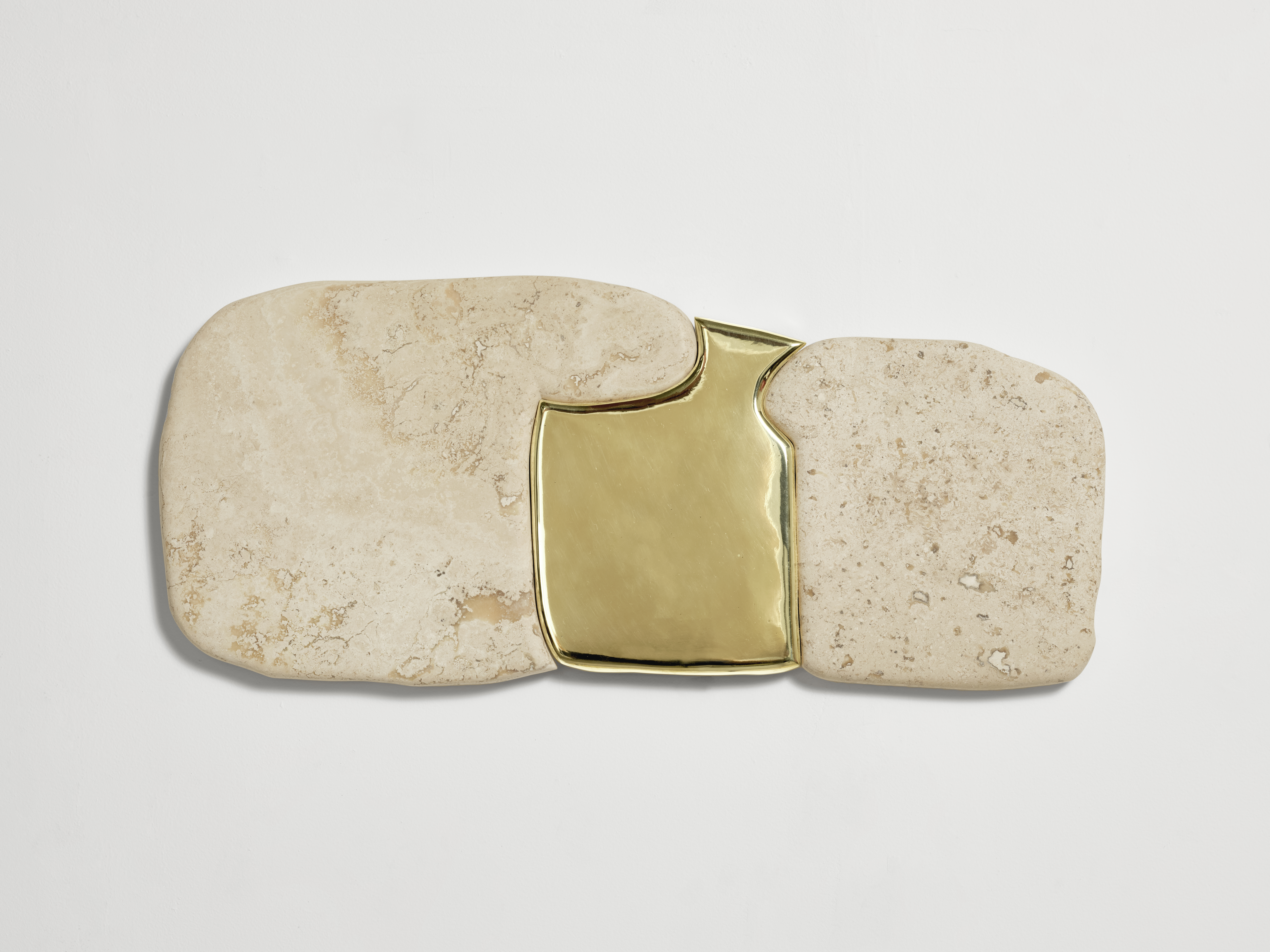 The Glue, 2023, White Travertine, Polished Bronze and Plywood Support